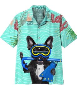 Gearhumans 3D Scuba Diving French Bull Dog Hawaii Shirt ZK1905217 Hawai Shirt Short Sleeve Shirt S
