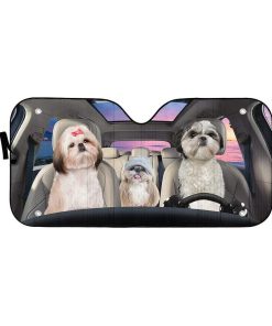 gearhumans 3D Shih Tzu Dogs Custom Car Auto Sunshade GW10061 Auto Sunshade 57''x27.5'' 