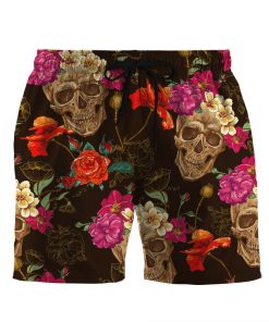 Gearhumans 3D Skull Art Flowers Custom Beach Shorts Swim Trunks GS17052134 Men Shorts Men Shorts S 