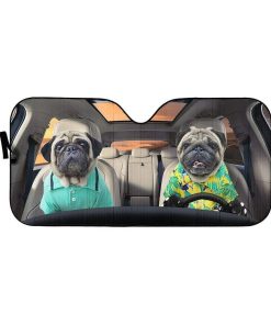 gearhumans 3D Soulmate Friend Pugs Dog Couple Custom Car Auto Sunshade GV17065 Auto Sunshade 57''x27.5''