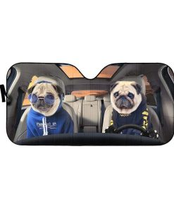 gearhumans 3D Soulmate Lovely Pugs Dog Couple Custom Car Auto Sunshade GV17068 Auto Sunshade 57''x27.5''