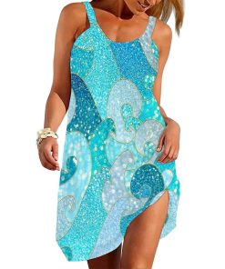 Gearhumans 3D Sparkle Mermaid Waves Custom Sleeveless Beach Dress GO15062116 Beach Dress Beach Dress S 