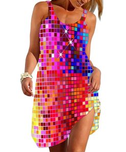 Gearhumans 3D Sparkling Disco Girl In The Beach Party Custom Sleeveless Beach Dress GO22062113 Beach Dress Beach Dress S 