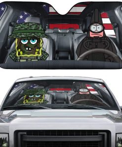 gearhumans 3D SpongeBob And Patrick Storm The America Defense Lines Custom Car Auto Sunshade GL27053 Auto Sunshade 
