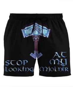 Gearhumans 3D Stop Looking At My Mjolnir Custom Beach Shorts Swim Trunk GW24077 Men Shorts Men Shorts S