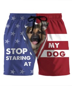 Gearhumans 3D Stop staring at my dog German Shepherd Custom Beach Shorts Swim Trunks GV310714 Men Shorts Men Shorts S