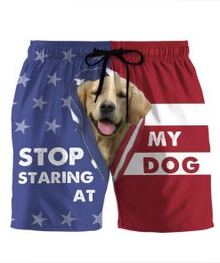 Gearhumans 3D Stop staring at my dog Golden Retriever Custom Beach Shorts Swim Trunks GV310713 Men Shorts Men Shorts S