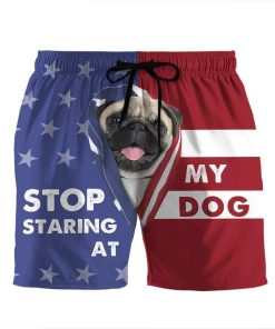 Gearhumans 3D Stop staring at my dog Pug Custom Beach Shorts Swim Trunks GV310711 Men Shorts Men Shorts S