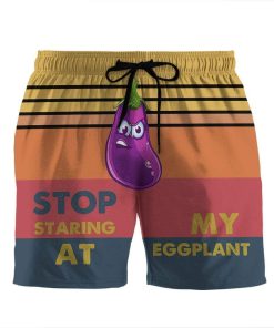 Gearhumans 3D Stop staring at my eggplant Custom Beach Shorts Swim Trunks GV30073 Men Shorts Men Shorts S