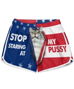Gearhumans 3D Stop Staring At My Pussy Custom Womens Beach Shorts Swim Trunks GS30077 Women Shorts Women Shorts XS