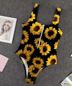 Gearhumans 3D Sunflowers In Black Custom Swimsuit GO03062118 One-piece Swimsuit One-piece Swimsuit S 