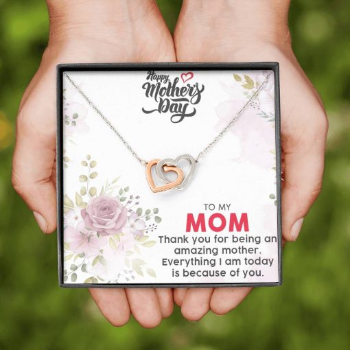 Gearhumans 3D Thanks Mom Happy Mothers Day Gift Interlocking Hearts Necklace Jewelry ShineOn Fulfillment