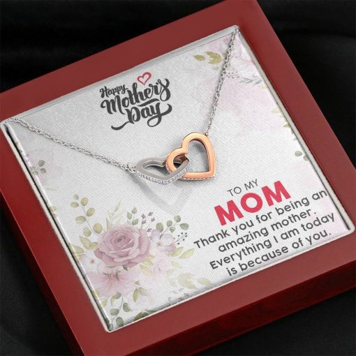Gearhumans 3D Thanks Mom Happy Mothers Day Gift Interlocking Hearts Necklace Jewelry ShineOn Fulfillment Mahogany Style Luxury Box