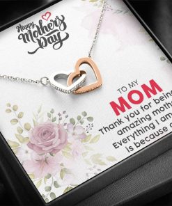 Gearhumans 3D Thanks Mom Happy Mothers Day Gift Interlocking Hearts Necklace Jewelry ShineOn Fulfillment Standard Box