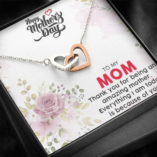 Gearhumans 3D Thanks Mom Happy Mothers Day Gift Interlocking Hearts Necklace Jewelry ShineOn Fulfillment Standard Box