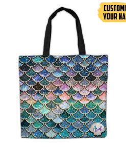Gearhumans 3D The Most Blue Sparkle Mermaid Tail In The Ocean Custom Name Tote Bag GO11062119 Tote Bag Tote Bag FS 