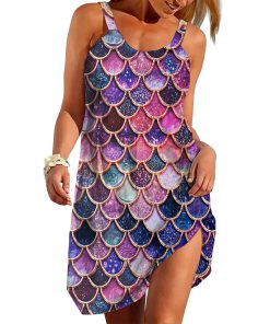 Gearhumans 3D The Most Pink Sparkle Mermaid Tail In The Ocean Custom Sleeveless Beach Dress GO01062113 Beach Dress Beach Dress S 