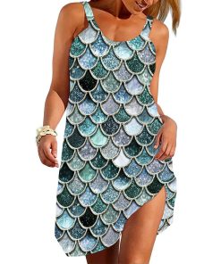 Gearhumans 3D The Most Silver Sparkle Mermaid Tail In The Ocean Custom Sleeveless Beach Dress GO08062110 Beach Dress Beach Dress S 