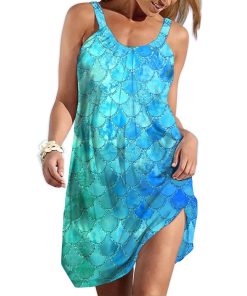 Gearhumans 3D The Most Turquoise Sparkle Mermaid Tail In The Ocean Custom Sleeveless Beach Dress GO07062114 Beach Dress Beach Dress S 
