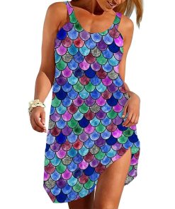 Gearhumans 3D The Rainbow Fish Tail Custom Sleeveless Beach Dress GO15062117 Beach Dress Beach Dress S 