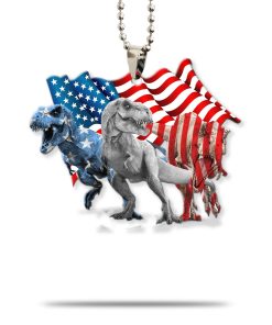 Gearhumans 3D Three Dinosaurs American Flag Custom Car Hanging GW1706218 Car Hanging Car Hanging/1 Pack 