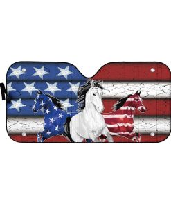 Gearhumans 3D Three Horses American Flag Custom Car Auto Sunshade GW04062116 Auto Sunshade 57''x27.5'' 
