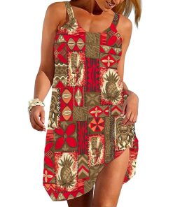 Gearhumans 3D Tiki Tiki Hawaiian Vintage Custom Beach Dress GO03062121 Beach Dress Beach Dress S 