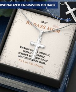 Gearhumans 3D To My Badass Mom Happy Mothers Day Personalized Cross Necklace GS2604218 ShineOn Fulfillment Standard Box