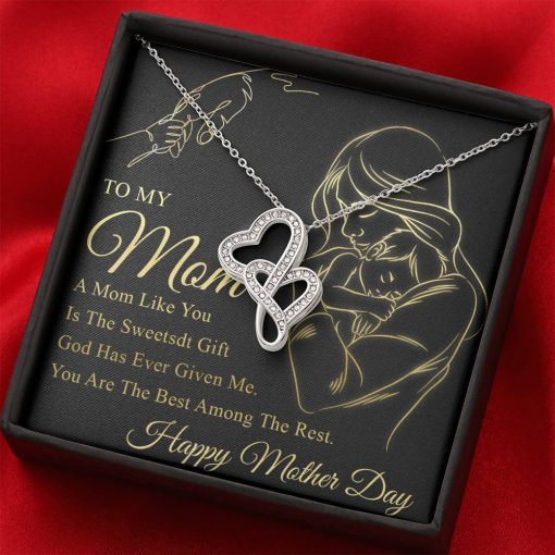 Gearhumans 3D To My Mom Mothers Day Gift Double Heart Necklace GS22042113 ShineOn Fulfillment