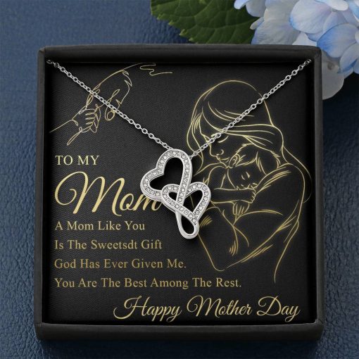 Gearhumans 3D To My Mom Mothers Day Gift Double Heart Necklace GS22042113 ShineOn Fulfillment