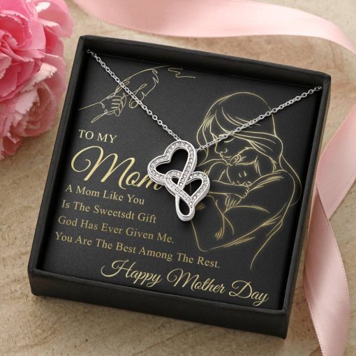 Gearhumans 3D To My Mom Mothers Day Gift Double Heart Necklace GS22042113 ShineOn Fulfillment
