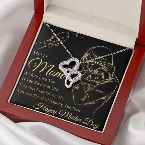 Gearhumans 3D To My Mom Mothers Day Gift Double Heart Necklace GS22042113 ShineOn Fulfillment Mahogany Style Luxury Box
