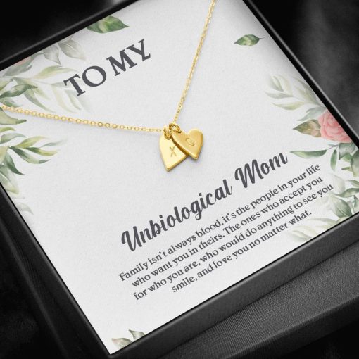 Gearhumans 3D To My Unbiological Mom Happy Mothers Day Gift Sweetest Hearts Necklace GS23042111 ShineOn Fulfillment 18K Yellow Gold Finish - 2 Hearts