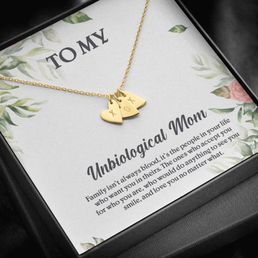 Gearhumans 3D To My Unbiological Mom Happy Mothers Day Gift Sweetest Hearts Necklace GS23042111 ShineOn Fulfillment 18K Yellow Gold Finish - 3 Hearts