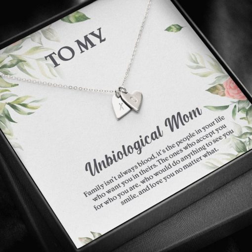 Gearhumans 3D To My Unbiological Mom Happy Mothers Day Gift Sweetest Hearts Necklace GS23042111 ShineOn Fulfillment Sterling Silver - 2 Hearts