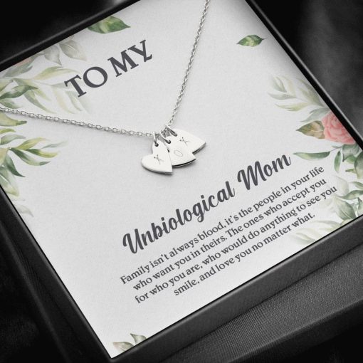 Gearhumans 3D To My Unbiological Mom Happy Mothers Day Gift Sweetest Hearts Necklace GS23042111 ShineOn Fulfillment Sterling Silver - 3 Hearts