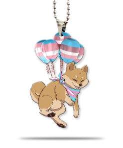 Gearhumans 3D Trans Pride Shiba Inu Fly With Balloons Custom Car Hanging GS25052126 Car Hanging Car Hanging/1 Pack 