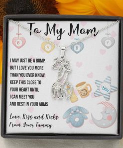 Gearhumans 3D Tummy Love Mom Happy Mothers Day Graceful Love Giraffe Necklace GS26042120 ShineOn Fulfillment 14K White Gold Finish 