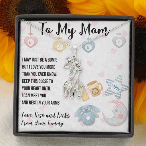 Gearhumans 3D Tummy Love Mom Happy Mothers Day Graceful Love Giraffe Necklace GS26042120 ShineOn Fulfillment 14K White Gold Finish