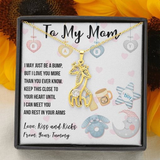 Gearhumans 3D Tummy Love Mom Happy Mothers Day Graceful Love Giraffe Necklace GS26042120 ShineOn Fulfillment 18K Yellow Gold Finish