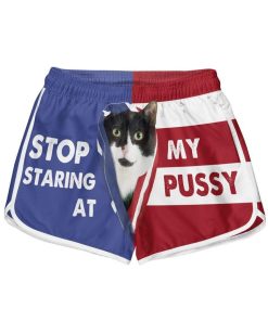 Gearhumans 3D Tuxedo Cat Stop Staring at My Pussy Custom Women Beach Shorts Swim Trunk GV30076 Women Shorts Women Shorts XS