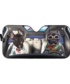 gearhumans 3D Two Black Beach Bulldog Custom Car Auto Sunshade GV23062 Auto Sunshade 57''x27.5'' 