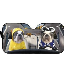 gearhumans 3D Two Cool French Bulldog In Car Custom Car Auto Sunshade GV23064 Auto Sunshade 57''x27.5'' 