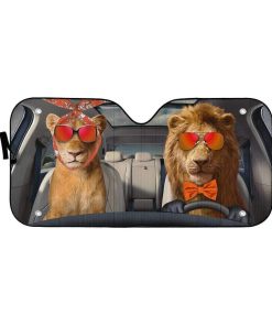 gearhumans 3D Two Cool Lions Custom Car Auto Sunshade GN14072 Auto Sunshade 57''x27.5''