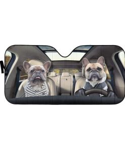 gearhumans 3D Two Friend French Bulldog In Car Custom Car Auto Sunshade GV23066 Auto Sunshade 57''x27.5'' 