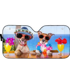 gearhumans 3D Two Funny Dogs In The Beach Custom Car Auto Sunshade GV19069 Auto Sunshade 57''x27.5'' 