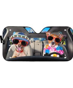 gearhumans 3D Two Lovely Dogs Go To The Beach Custom Car Auto Sunshade GV22066 Auto Sunshade 57''x27.5'' 