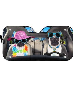 gearhumans 3D Two Pug Dogs Go To The Beach Custom Car Auto Sunshade GV190610 Auto Sunshade 57''x27.5'' 