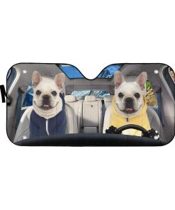 gearhumans 3D Two White Zip Hoodie Bulldog Custom Car Auto Sunshade GV23063 Auto Sunshade 57''x27.5'' 