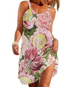 Gearhumans 3D Vintage Roses And Lilies Are Dancing To The Tune Of Air Custom Beach Dress GO04062110 Beach Dress Beach Dress S 